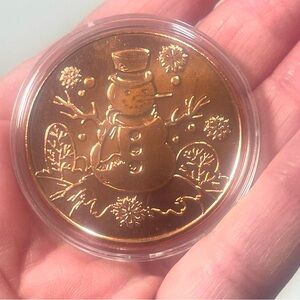 1 ounce .999 Fine Copper Merry Christmas Tree and Snowman with coin protecter